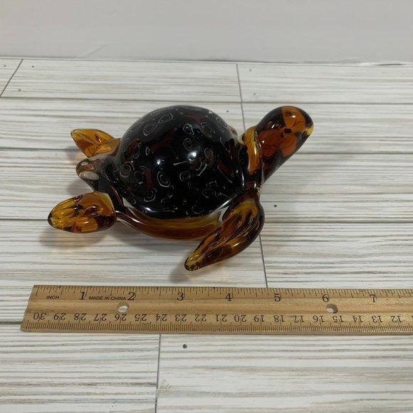 Art Glass Amber Brown Millefiori Large Turtle Figurine Paperweight Heavy - Picture 11 of 12